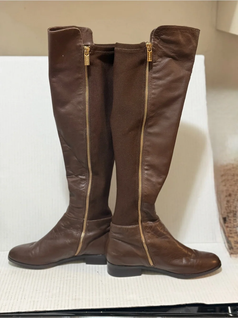 MICHAEL Michael Kors Bromley Brown Leather Flat Over The Knee Riding Boots 6 1/2